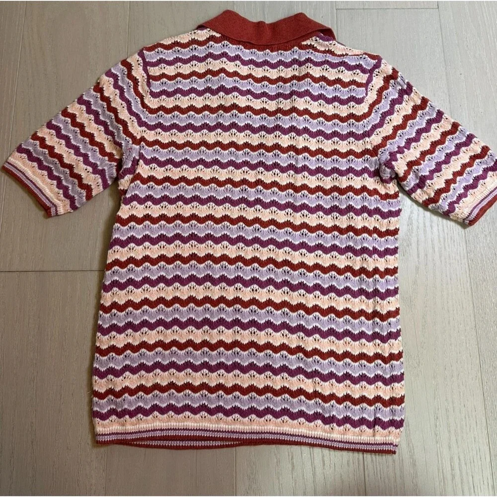 Marine Layer Knit Polo Striped Cotton Retro 70s Preppy Crochet Coastal Grandma S